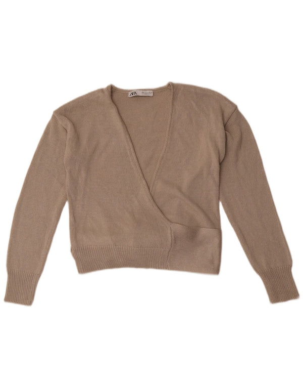 Zara Womens Crop Wrap Cardigan Sweater UK 10 Small Grå Akryl