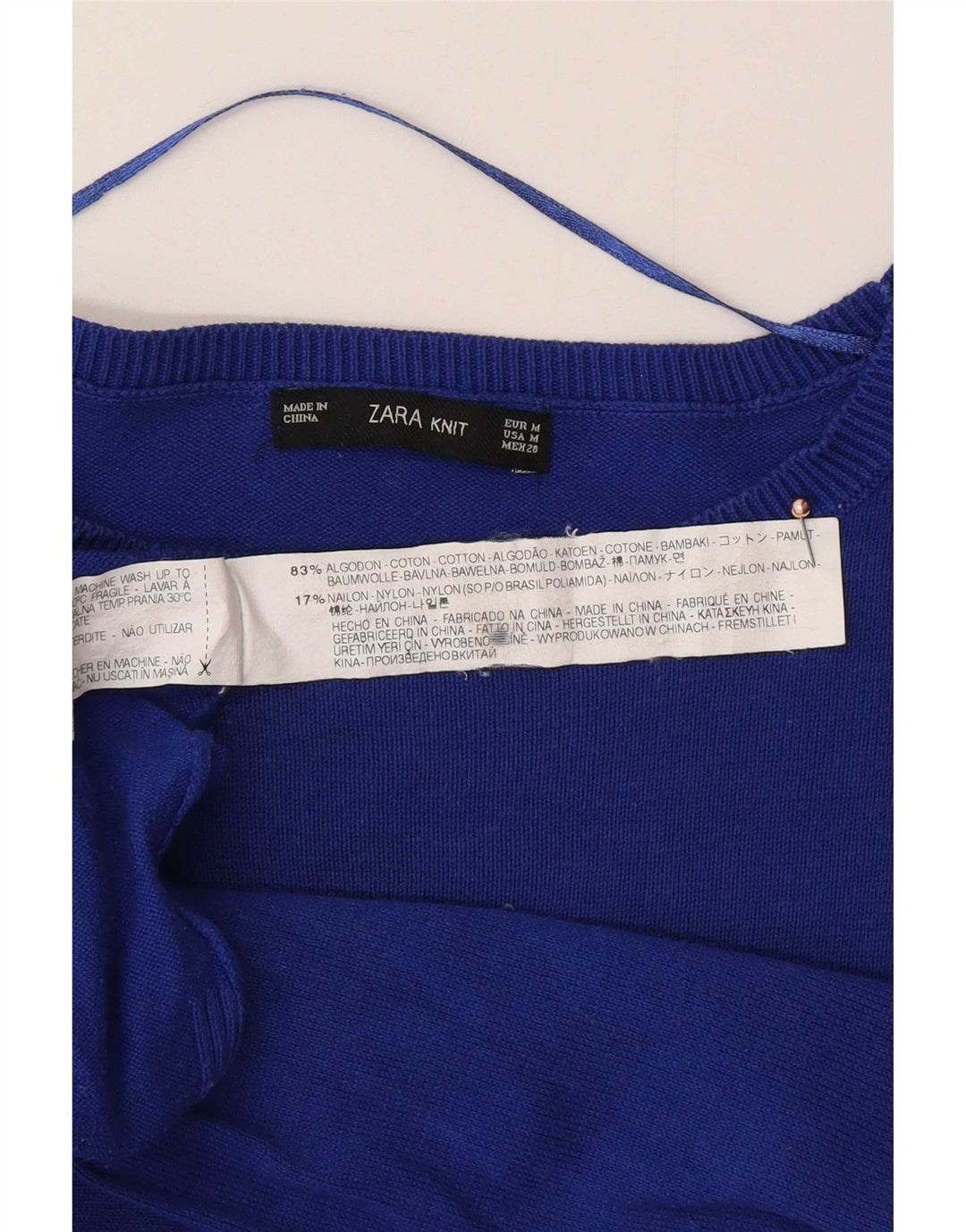 Zara Dame Oversized Boat Neck Jumper Sweater UK 14 Medium Blue Bomuld