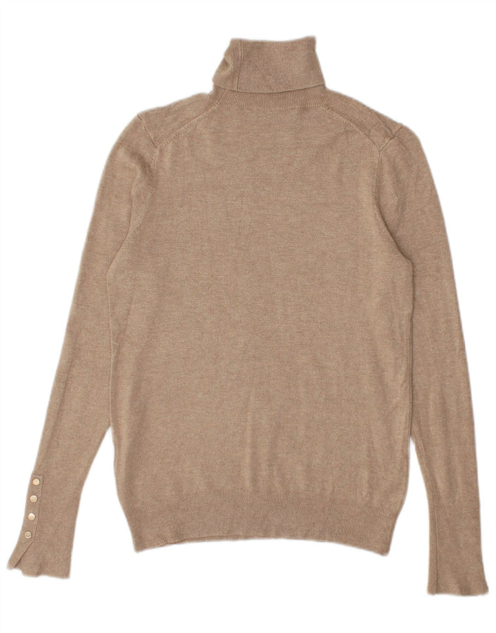 Zara Dame Roll Neck Jumper Sweater UK 12 Medium Beige Viscose