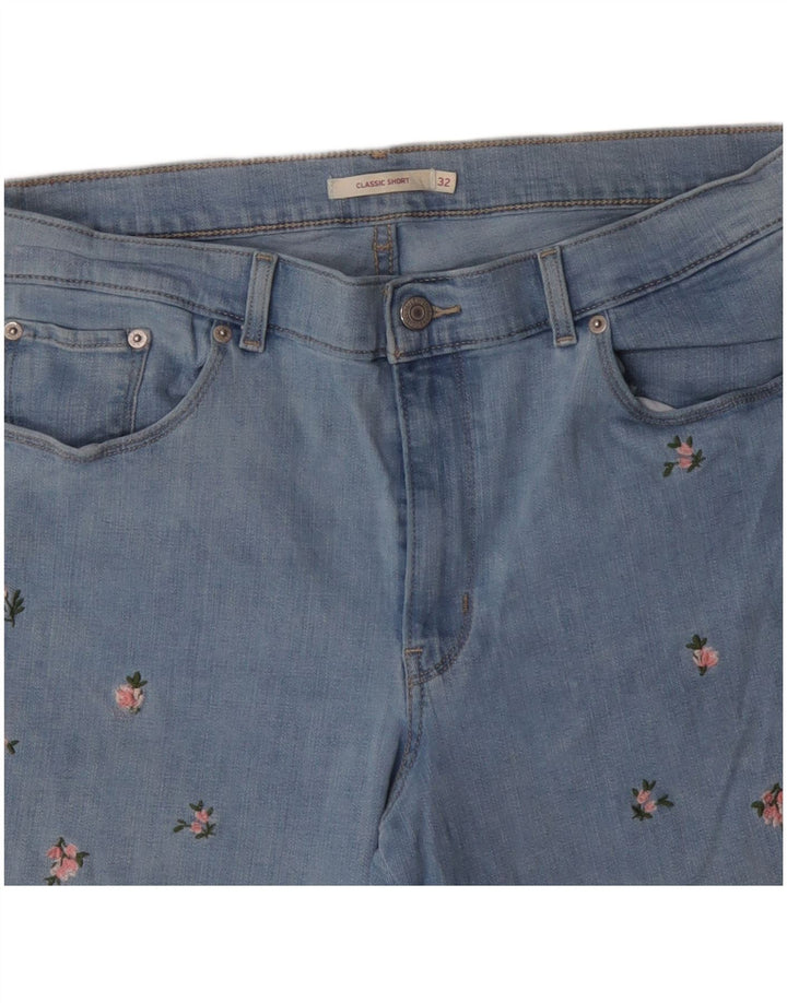 LEVI'S Klassiske denimshorts til kvinder W32 Large Blue Floral Bomuld