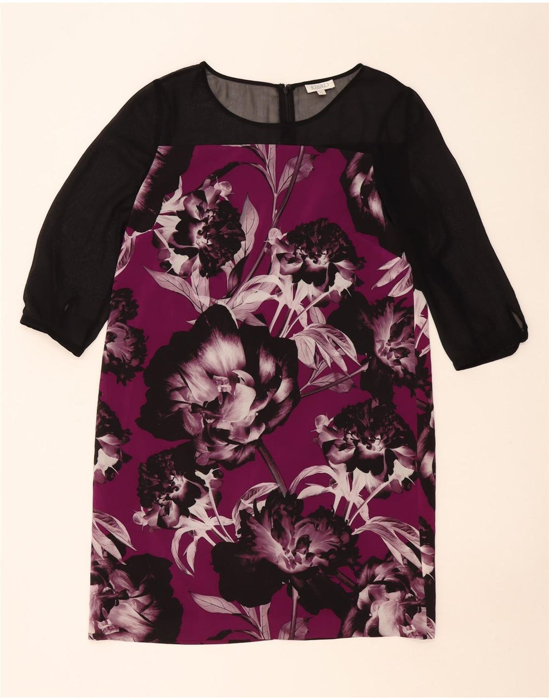 Kaliko Dame 3/4 ærmet Skift Kjole UK 14 Large Purple Floral Polyester