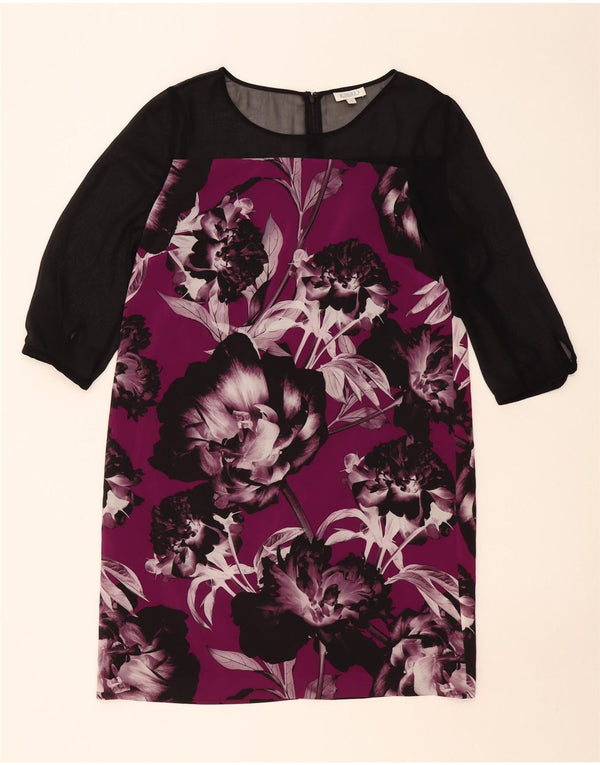Kaliko Dame 3/4 ærmet Skift Kjole UK 14 Large Purple Floral Polyester