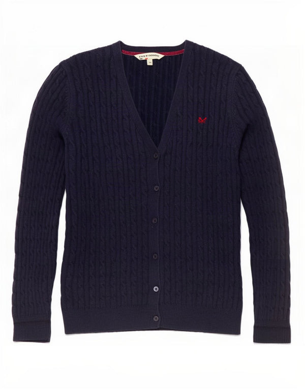 Crew Clothing Dame Cardigan Sweater UK 16 Large Navy Blue Cotton