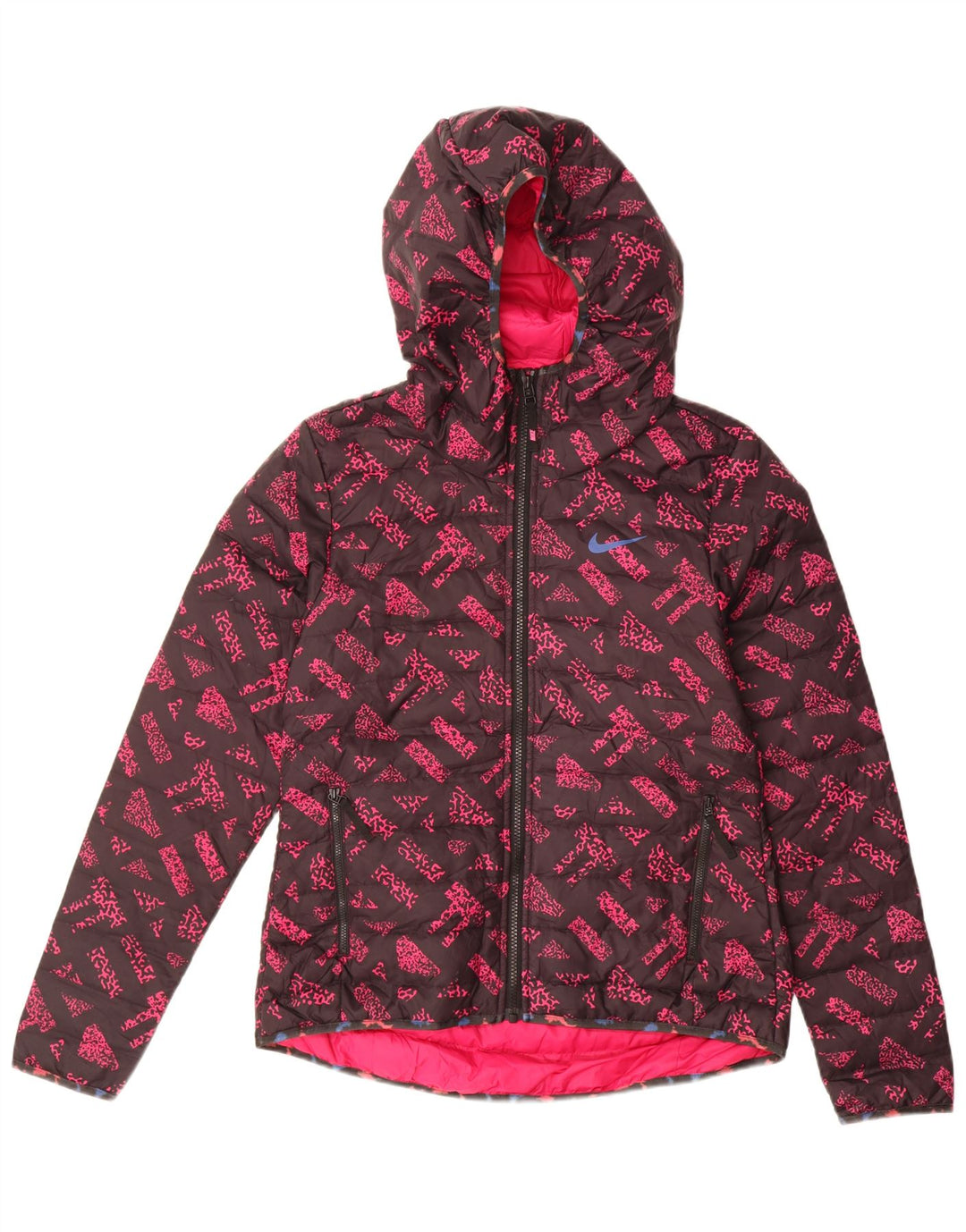 Nike grafisk polstret hættejakke til kvinder UK 10 Small Pink Geometric