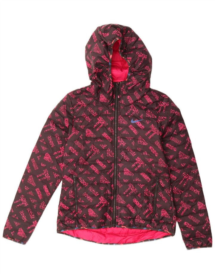 Nike grafisk polstret hættejakke til kvinder UK 10 Small Pink Geometric