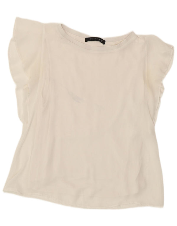 Zara Damebluse Top UK 12 Medium White Polyester