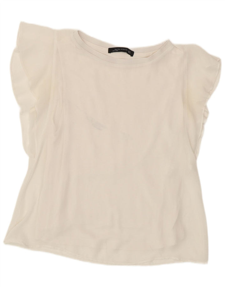 Zara Damebluse Top UK 12 Medium White Polyester