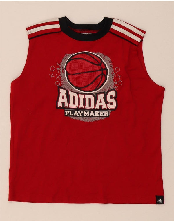 Adidas Drenge Grafisk Vest Top 6-7 År Rød Colourblock Polyester