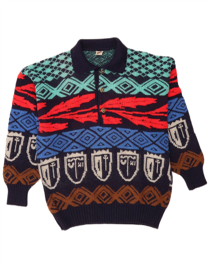 Vintage Herre Polo Neck Jumper Sweater IT 50 Medium Flerfarvet Geometrisk
