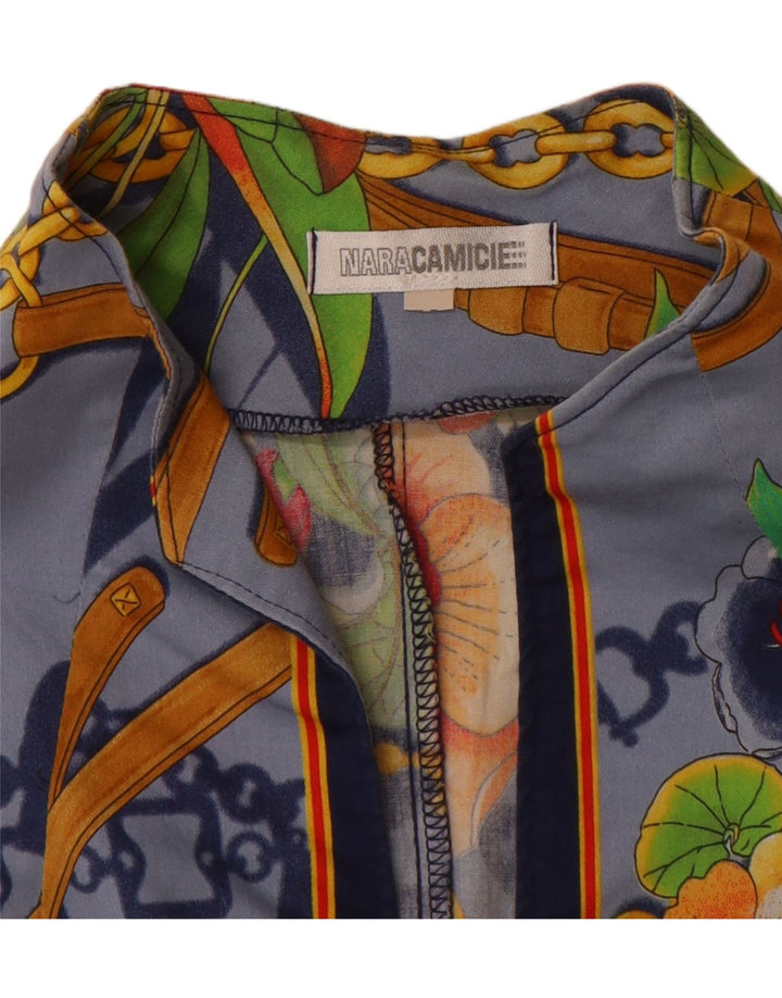 NARACAMICIE Grafisk skjortebluse med 3/4 ærmer til kvinder UK 16 Stor blå blomster