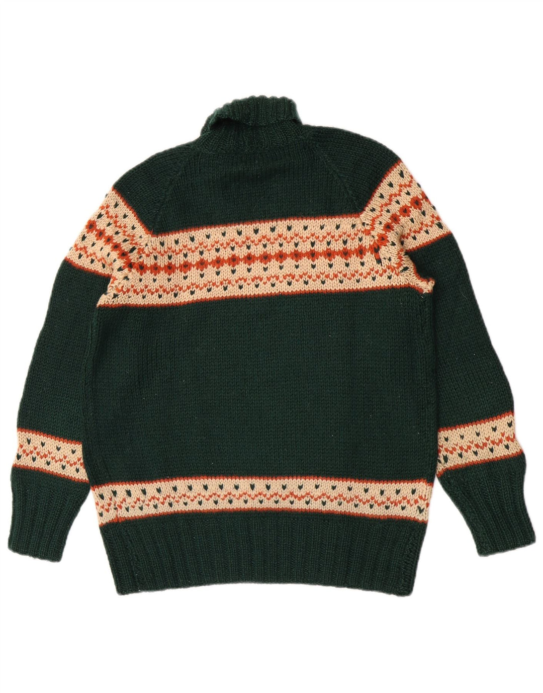 Vintage Dame Roll Neck Jumper Sweater UK 14 Medium Green Fair Isle