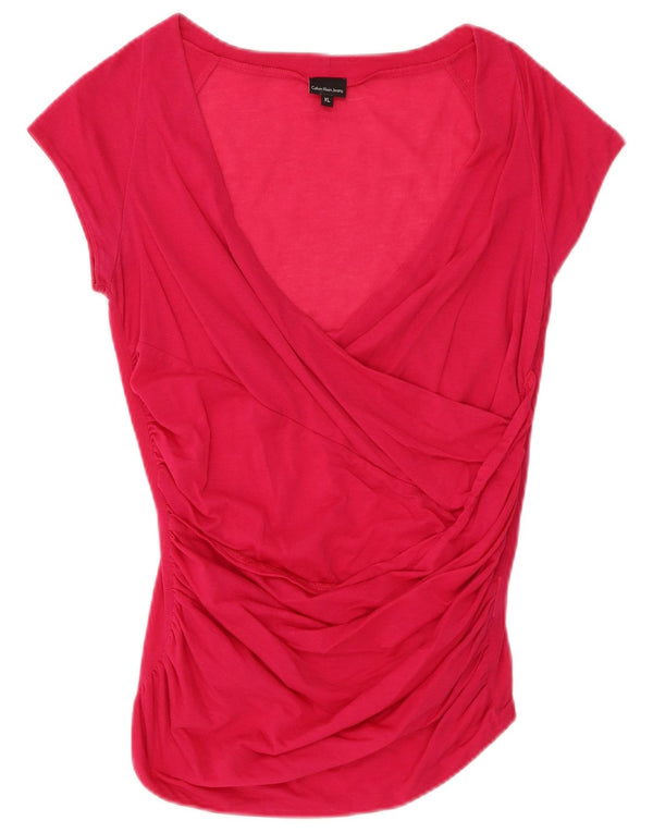 Calvin Klein Dame Bluse Top UK 18 XL Pink Bomuld