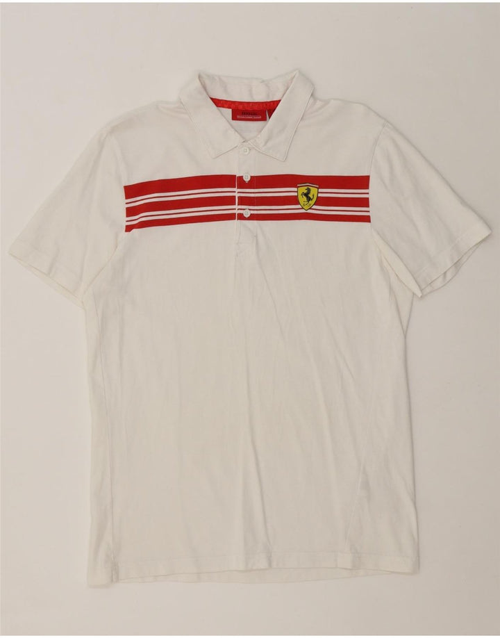 FERRARI Mens Polo Shirt Medium White Striped Cotton Vintage Ferrari and Second-Hand Ferrari from Messina Hembry 