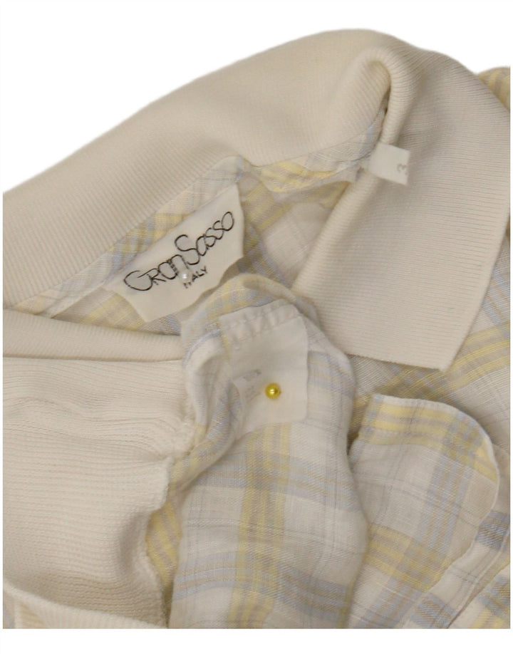 Gran Sasso Herre Kortærmet Pullover Shirt Medium Hvid Ternet Hør