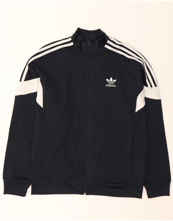 ADIDAS Boys Tracksuit Top Jacket 13-14 Years Navy Blue Colourblock