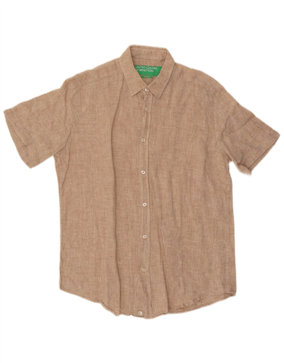 Benetton Kortærmet Herreskjorte Stor Beige Linned