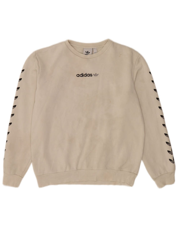 Adidas Dame Grafisk Sweatshirt Jumper UK 14 Medium Off White Bomuld