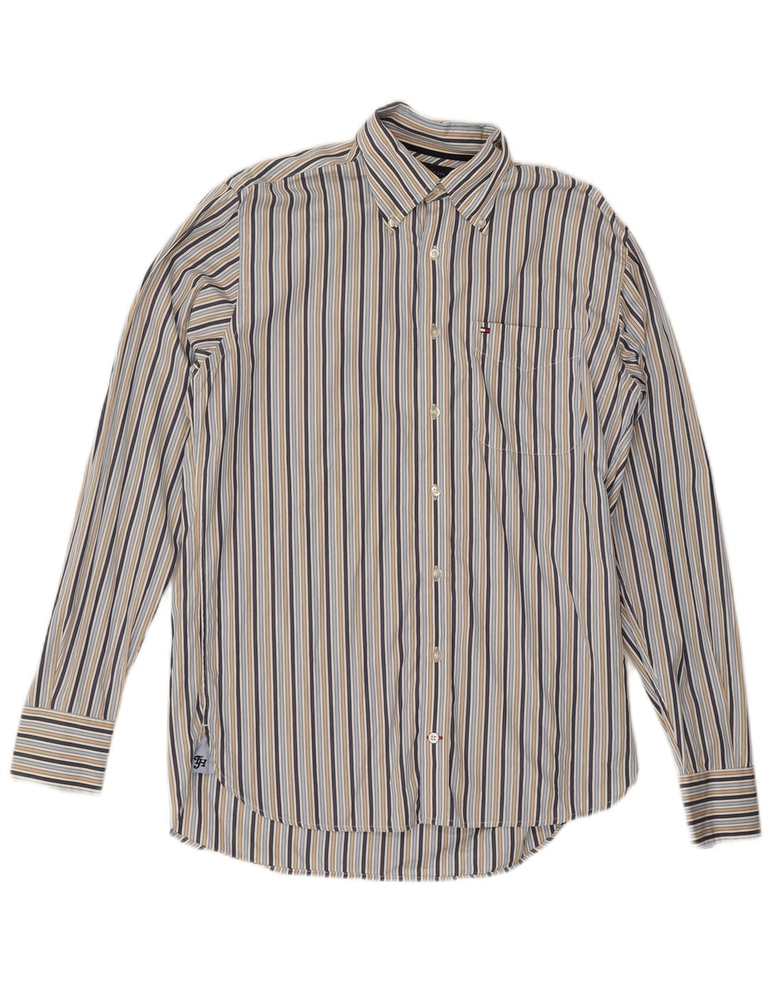 TOMMY HILFIGER Mens Shirt Small Blue Striped Cotton