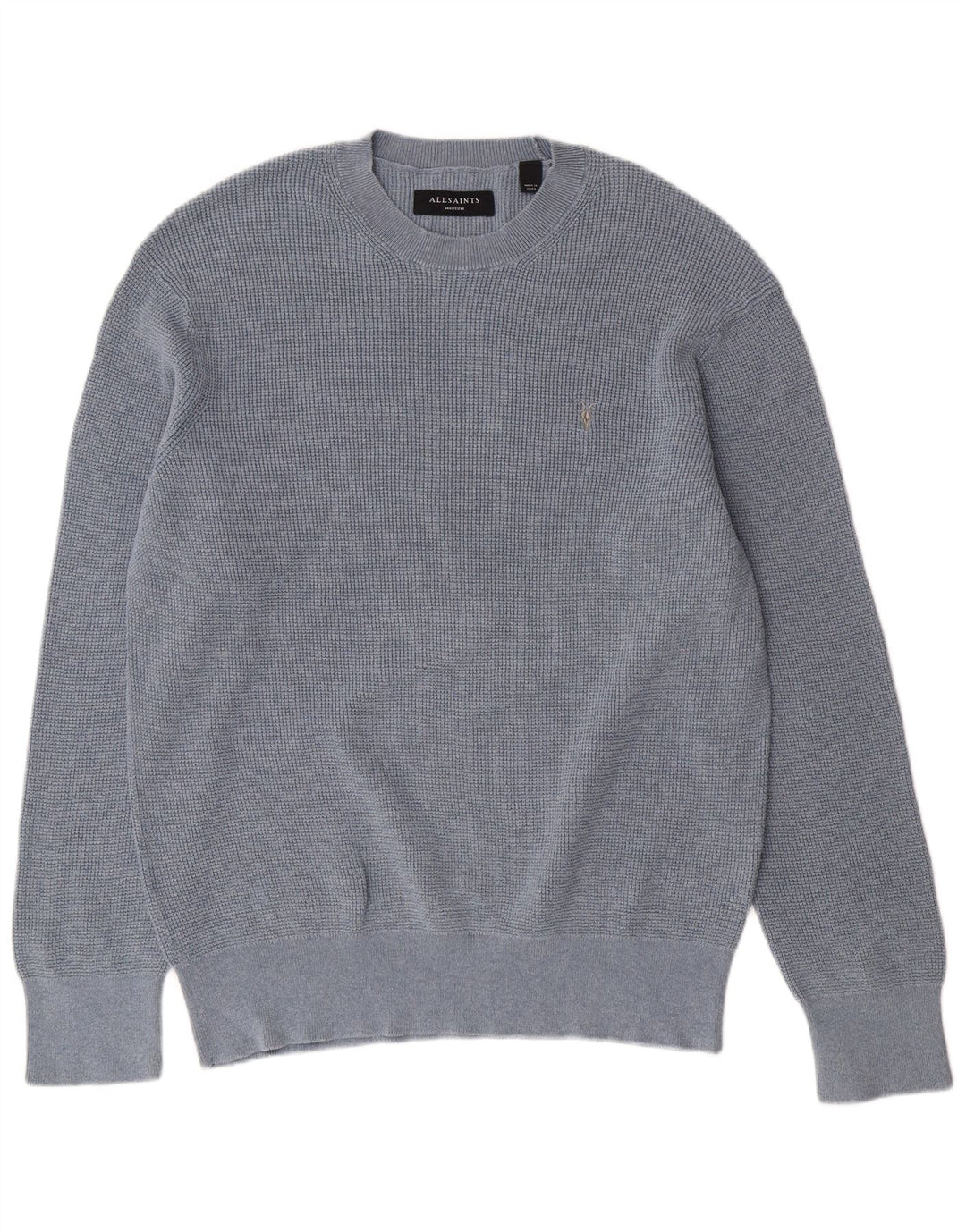 ALL SAINTS Herre sweater med rund hals, mellemblå bomuld