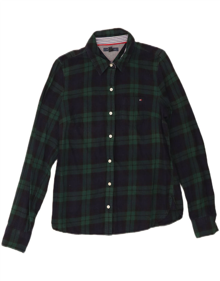 Tommy Hilfiger Dameskjorte UK 12 Mellem marineblå ternet bomuld