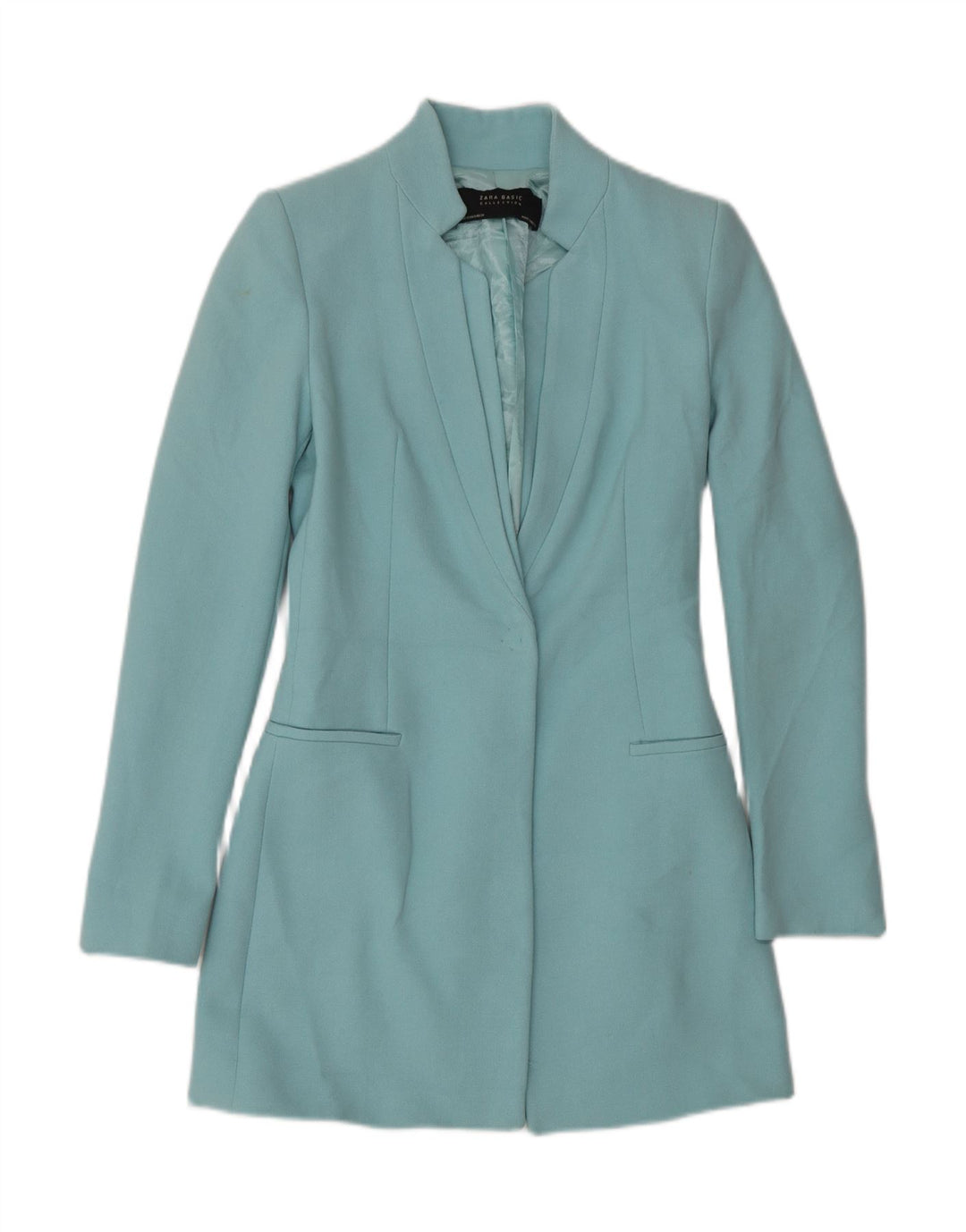 Zara Dame 1 knap Longline Blazer Jacket UK 6 XS Blue Acetate