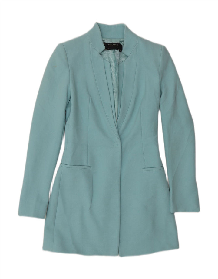 Zara Dame 1 knap Longline Blazer Jacket UK 6 XS Blue Acetate
