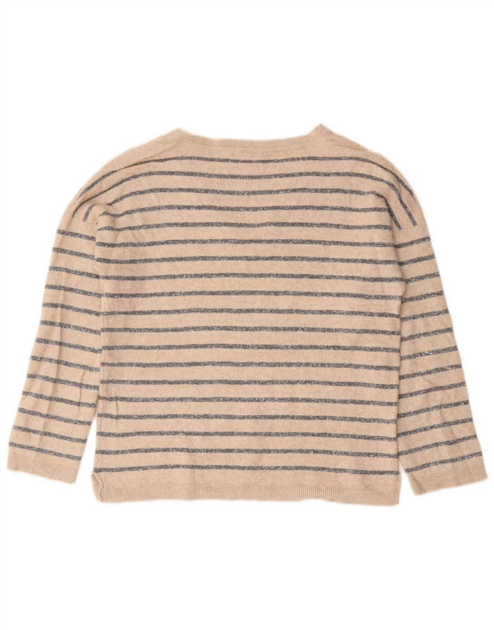 Massimo Dutti Dame V-hals Jumper Sweater UK 10 Lille Beige Stribet