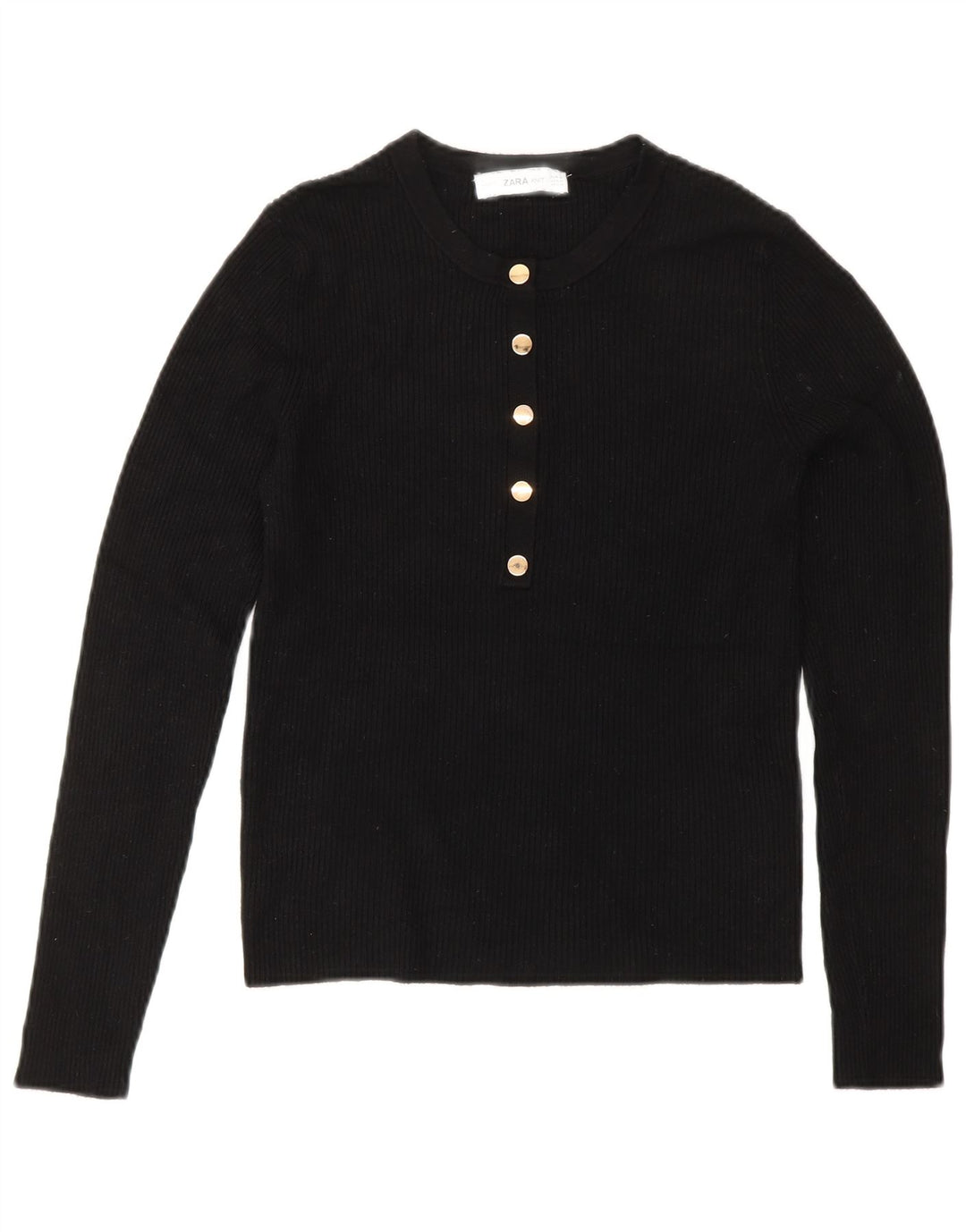 ZARA Womens Crop Button Neck Jumper Sweater UK 12 Medium Black Viscose