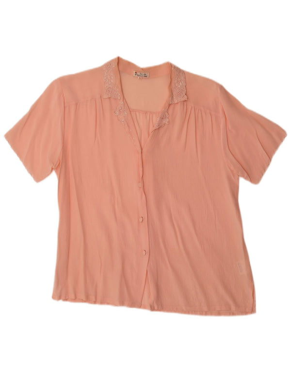Vintage kvinders kortærmet skjortebluse UK 14 Medium Pink Silk
