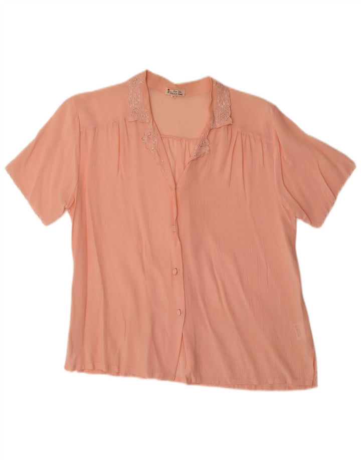 Vintage kvinders kortærmet skjortebluse UK 14 Medium Pink Silk