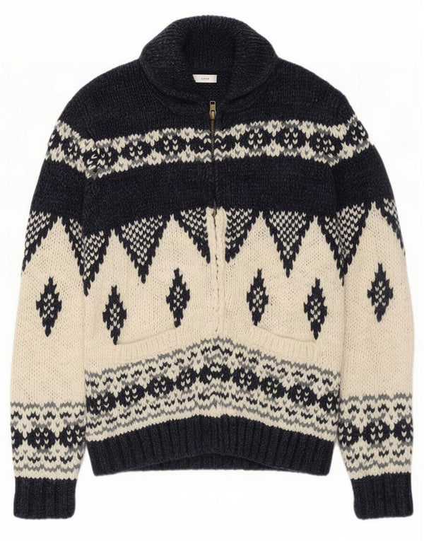 Celio Herre cardigan sweater Medium Navy Blue Fair Isle Akryl