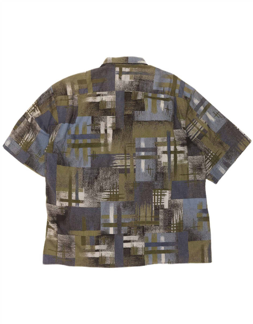 Vintage kortærmet herreskjorte XL Grøn Patchwork