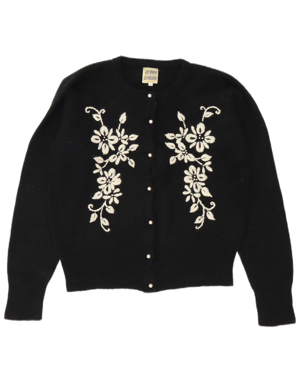 Vintage Kvinders Oversized Cardigan Sweater UK 10 Small Black Floral