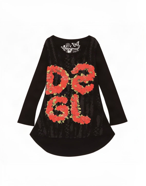 Desigual Kvinders Grafisk Langærmet A-Line Kjole UK 14 Large Black Floral