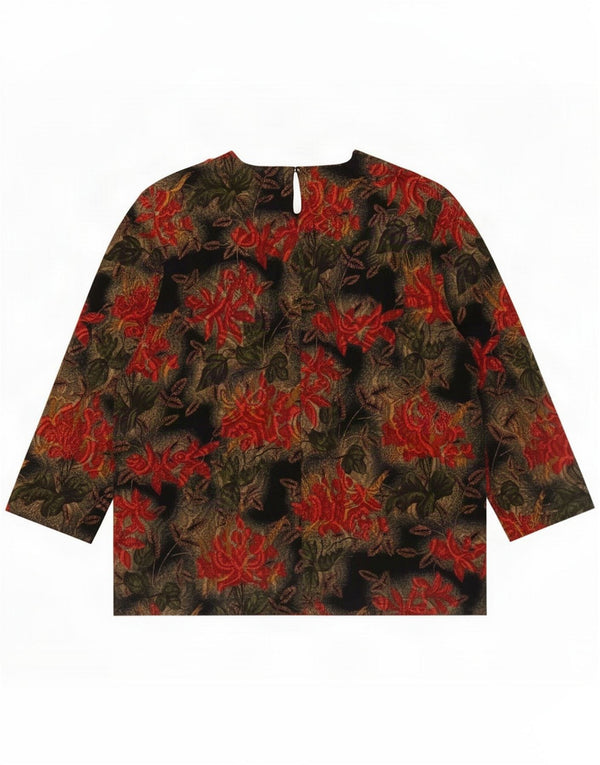Vintage Dame 3/4-ærmet bluse Top UK 16 Large Multicolored Floral
