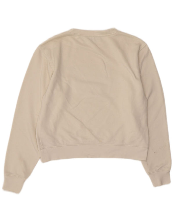 Guess Womens Crop Graphic Sweatshirt Jumper UK 10 Small Off White Polyamid