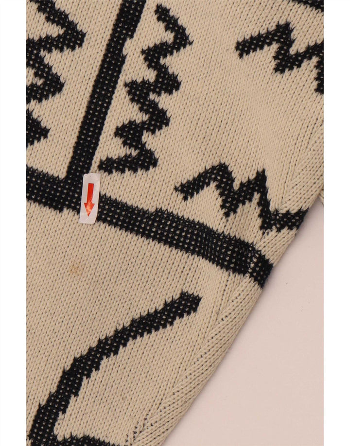 Vintage herre abstrakt mønster rund hals sweater stor beige