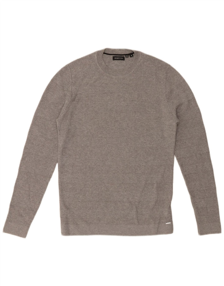SUPERDRY Herre sweater med rund hals, lille grå stribet bomuld