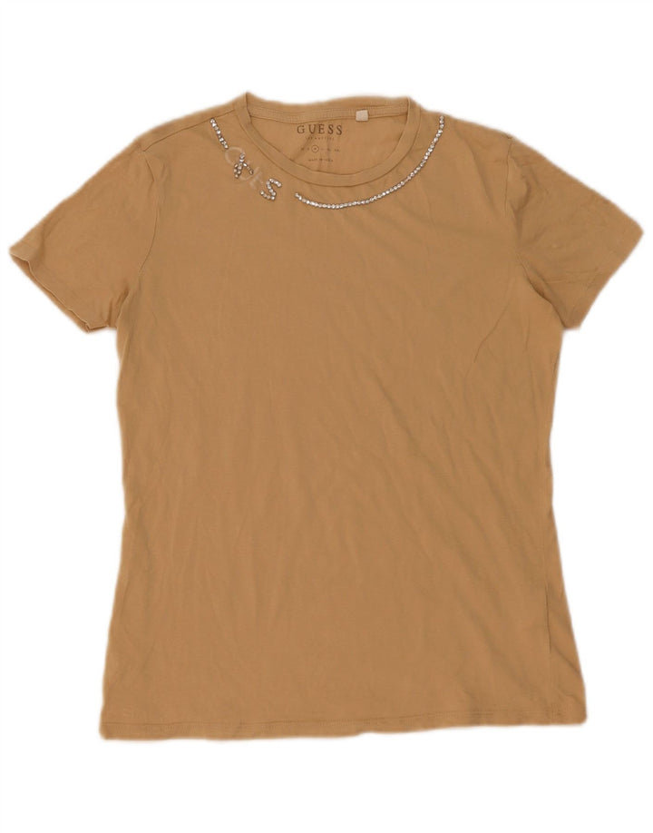 Guess Dame T-Shirt Top UK 12 Medium Beige Bomuld