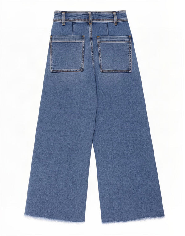Zara Womens The Marine Crop Straight Jeans med brede ben EU 36 XS W26 L24 Blå