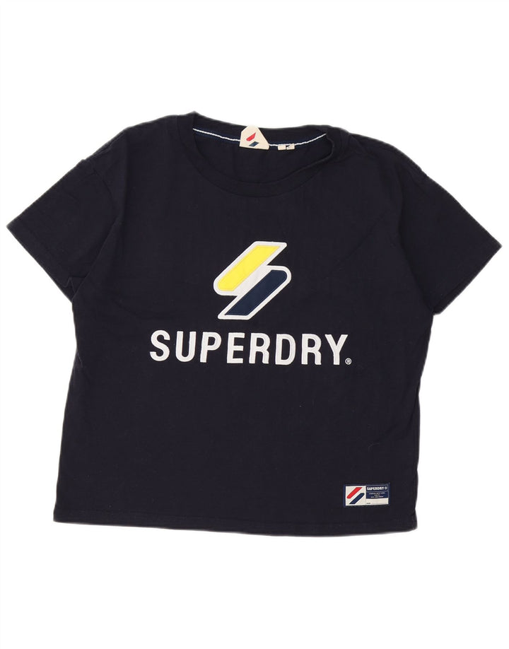SUPERDRY Grafisk T-shirt top til kvinder UK 12 Mellem marineblå bomuld