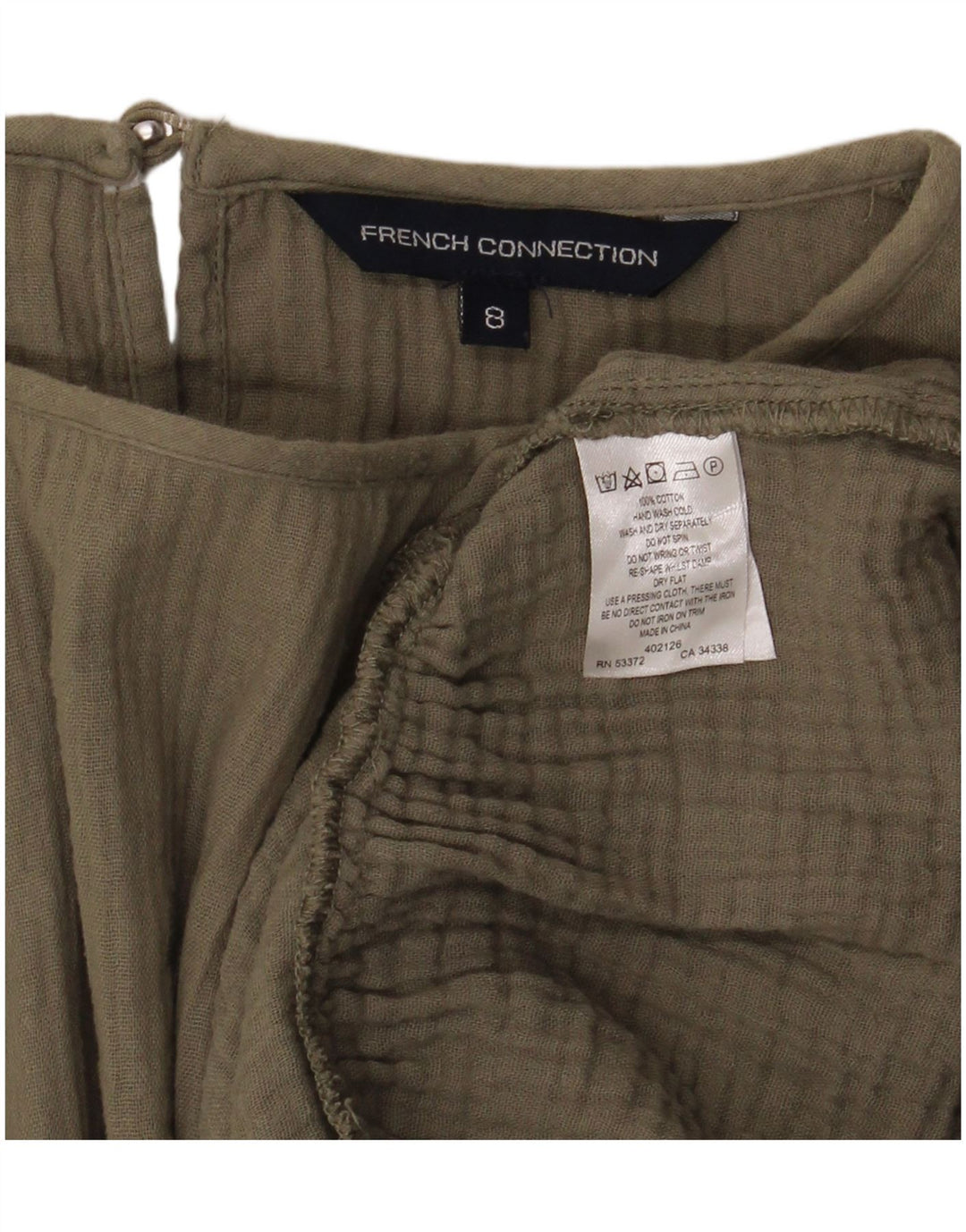 French Connection Dame Oversized Bluse Top UK 8 Small Khaki Cotton