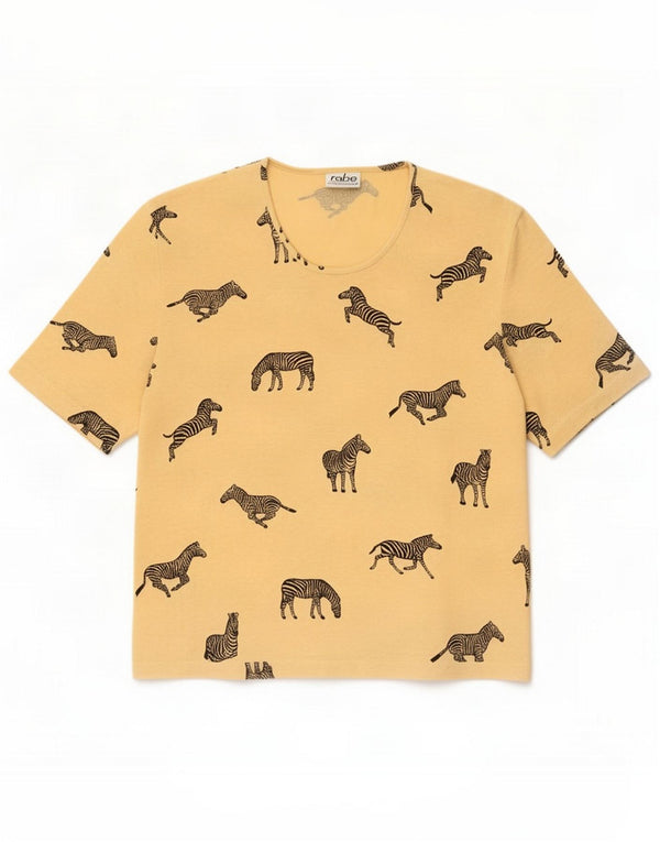 Rabe Womens Grafisk T-Shirt Top EU 42 Large Yellow Animal Print