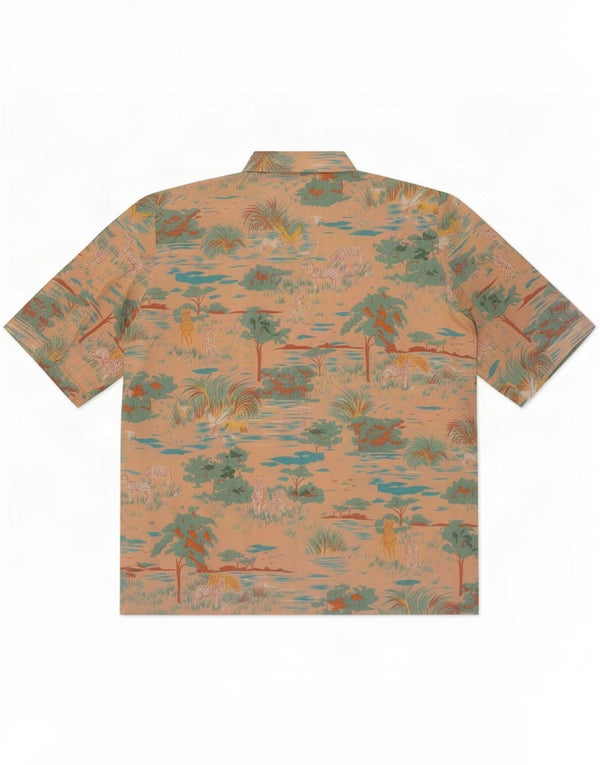 Vintage Dame Jungle Kortærmet Skjorte UK 12 Medium Beige Floral