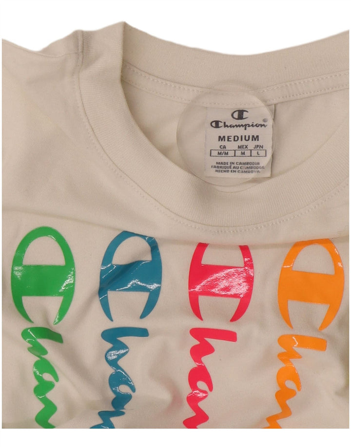Champion Womens Crop Grafisk T-Shirt Top UK 14 Medium White