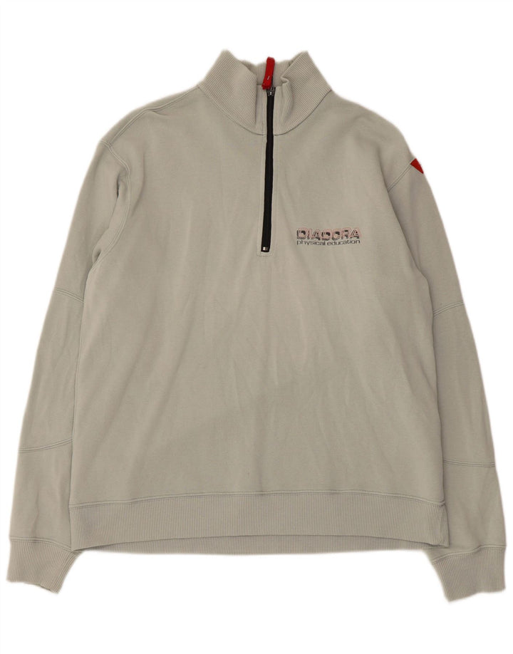 DIADORA Herre grafisk sweatshirt med lynlåshals, stor grå bomuld