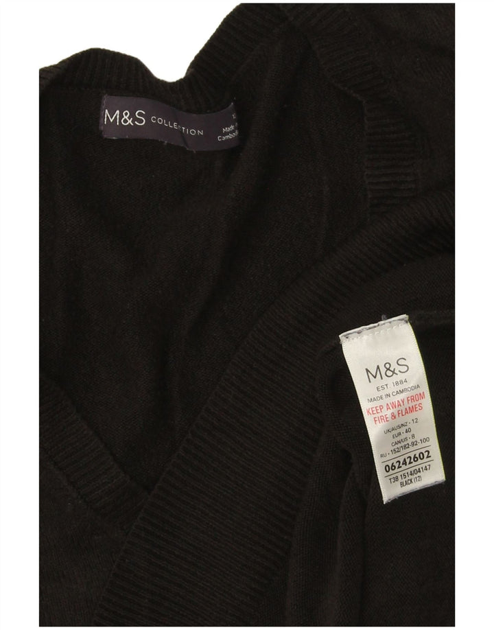 Marks & Spencer Dame V-hals sweater UK 12 Medium Sort Akryl