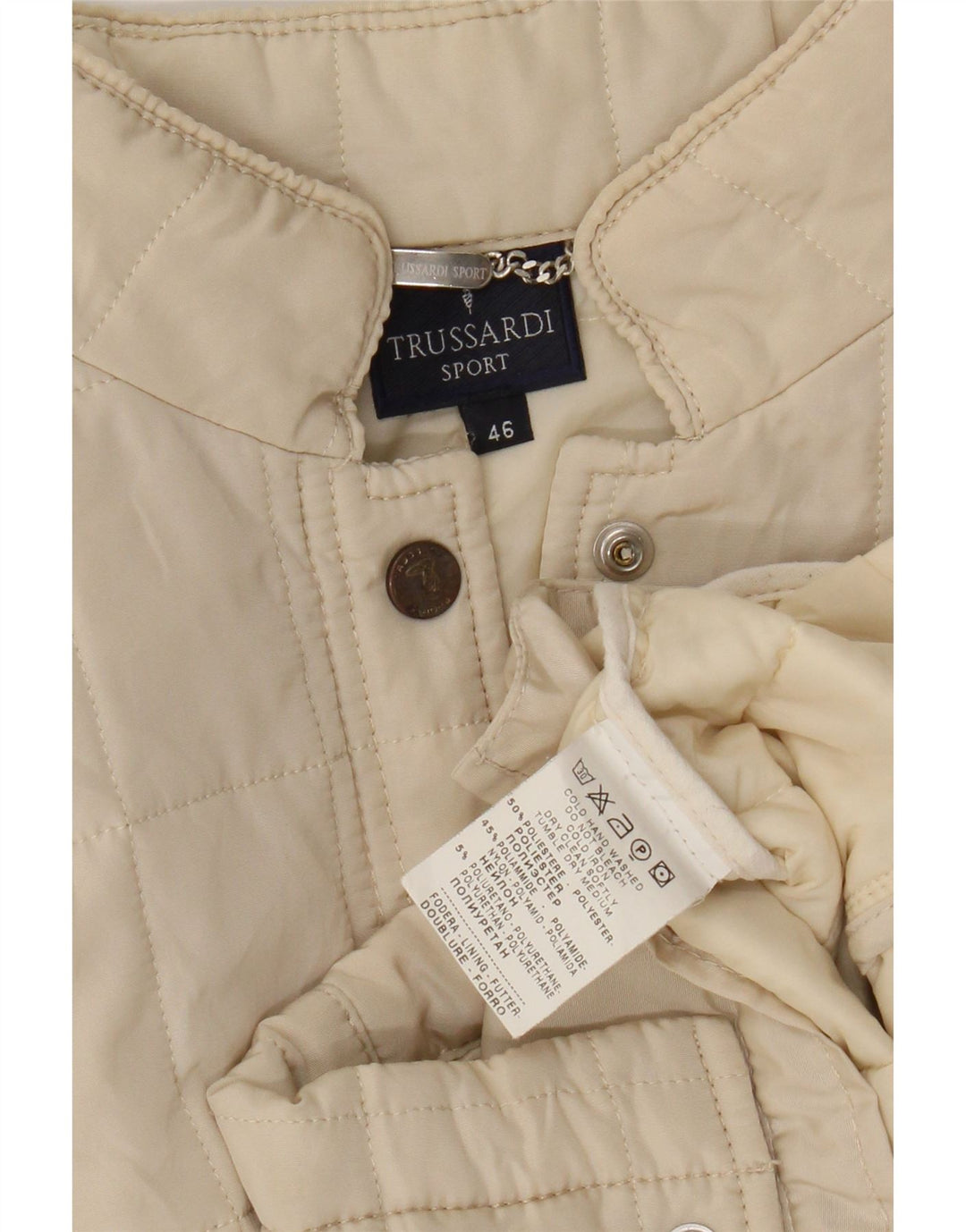 Trussardi Quiltet jakke til kvinder IT 46 Large Off White Polyester