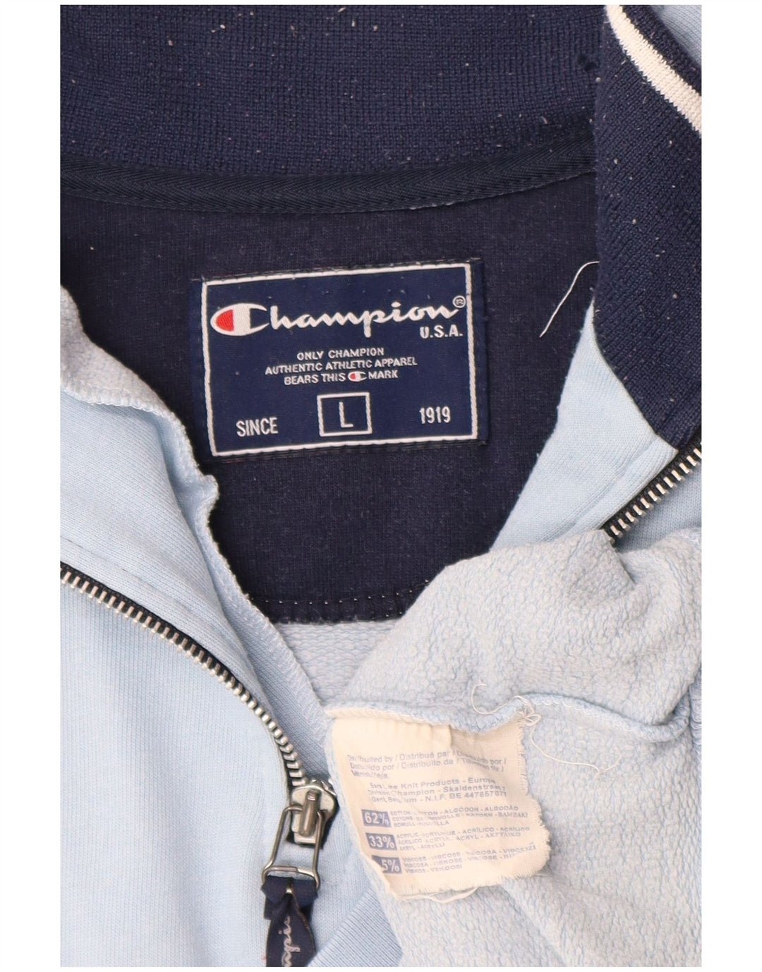 CHAMPION Sweatshirt med lynlås til mænd, stor blå farveblok bomuld