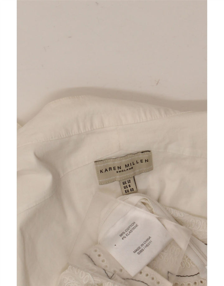 Karen Millen Dame bluse Top UK 12 Medium White Paisley Cotton